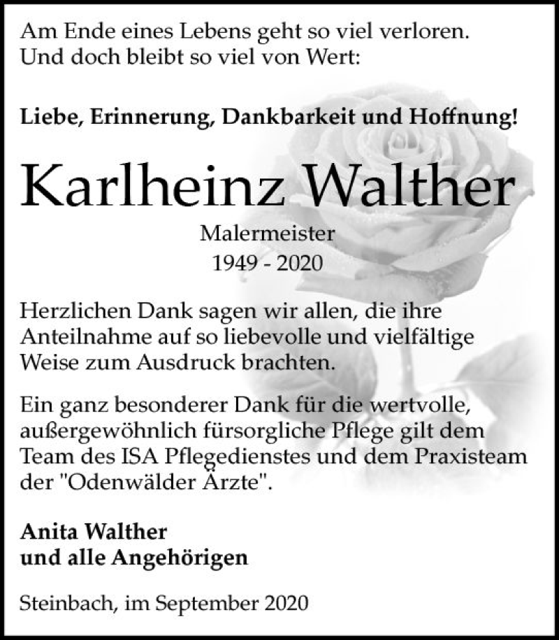  Traueranzeige für Karlheinz Walther vom 19.09.2020 aus vrm-trauer