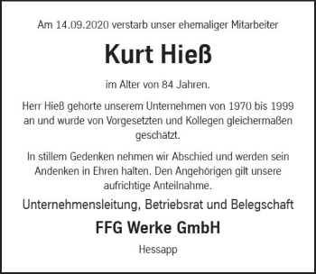 Traueranzeige von Kurt Hieß von vrm-trauer