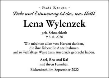 Traueranzeige von Lena Wylenzek von vrm-trauer