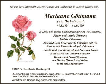 Traueranzeige von Marianne Göttmann von vrm-trauer