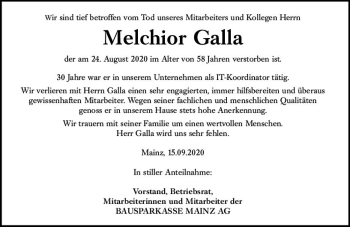 Traueranzeige von Melchior Galla von vrm-trauer