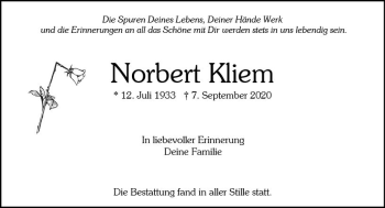 Traueranzeige von Norbert Kliem von vrm-trauer