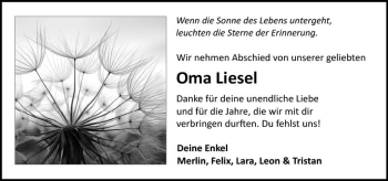 Traueranzeige von Oma Liesel von vrm-trauer