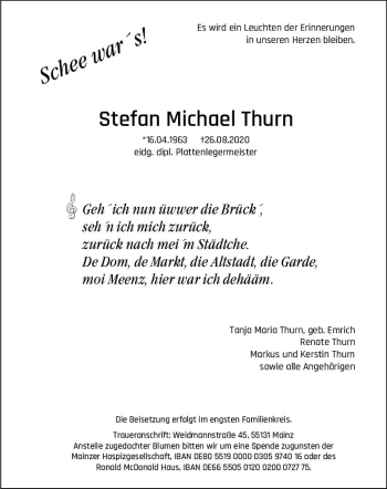 Traueranzeige von Stefan Michael Thurn von vrm-trauer