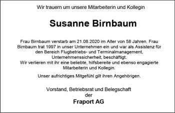 Traueranzeige von Susanne Birnbaum von vrm-trauer