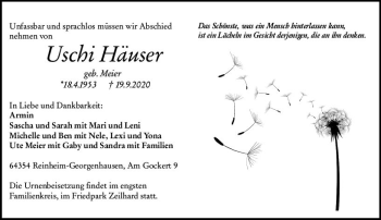Traueranzeige von Uschi Häuser von vrm-trauer