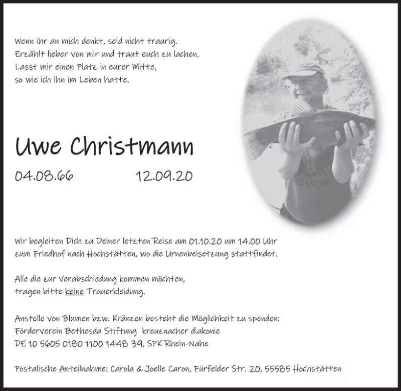 Traueranzeige für Uwe Christmann vom 26.09.2020 aus vrm-trauer