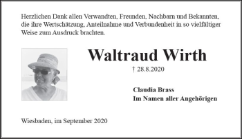 Traueranzeige von Waltraud Wirth von vrm-trauer