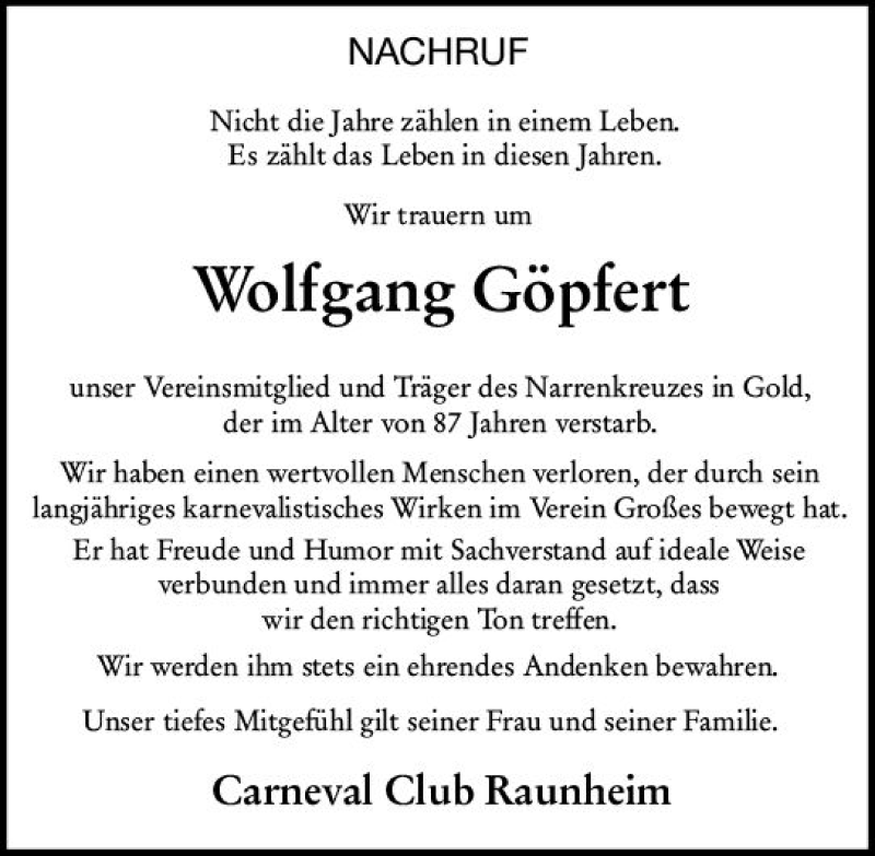  Traueranzeige für Wolfgang Göpfert vom 05.09.2020 aus vrm-trauer