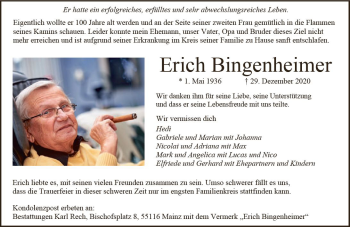 Traueranzeige von Erich Bingenheimer von vrm-trauer