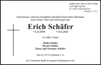 Traueranzeige von Erich Schäfer von vrm-trauer