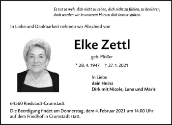 Traueranzeige von Elke Zettl von vrm-trauer