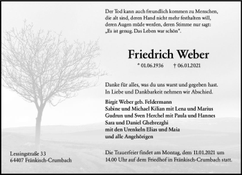 Traueranzeige von Friedrich Weber von vrm-trauer