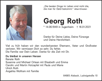 Traueranzeige von Georg Roth von vrm-trauer