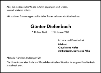 Traueranzeige von Günter Diefenbach von vrm-trauer
