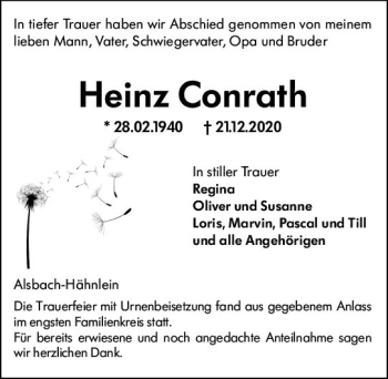 Traueranzeige von Heinz Conrath von vrm-trauer