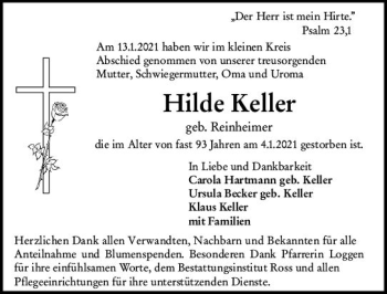 Traueranzeige von Hilde Keller von vrm-trauer