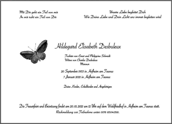 Traueranzeige von Hildegard Elisabeth Desbuleux von vrm-trauer