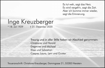 Traueranzeige von Inge Kreuzberger von vrm-trauer