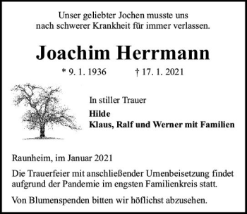 Traueranzeige von Joachim Herrmann von vrm-trauer