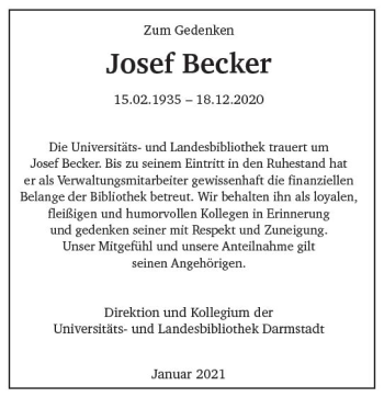 Traueranzeige von Josef Becker von vrm-trauer