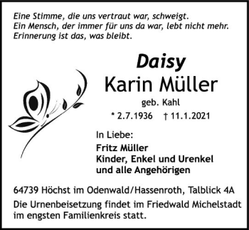 Traueranzeige von Karin Müller von vrm-trauer