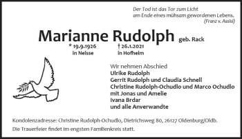 Traueranzeige von Marianne Rudolph von vrm-trauer