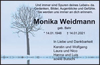 Traueranzeige von Monika Weidmann von vrm-trauer