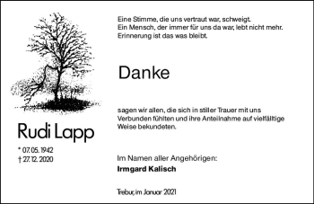 Traueranzeige von Rudi Lapp von vrm-trauer