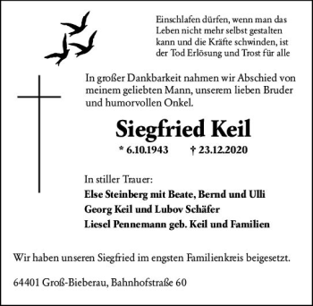 Traueranzeige von Siegfried Keil von vrm-trauer