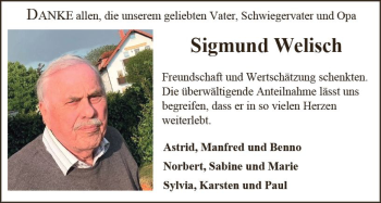 Traueranzeige von Sigmund Welisch von vrm-trauer