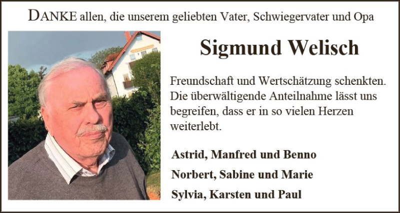  Traueranzeige für Sigmund Welisch vom 02.01.2021 aus vrm-trauer