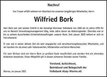 Traueranzeige von Wilfried Bork von vrm-trauer