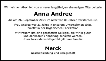 Traueranzeige von Anna Andree von vrm-trauer