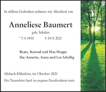 Traueranzeige von Anneliese Baumert von vrm-trauer