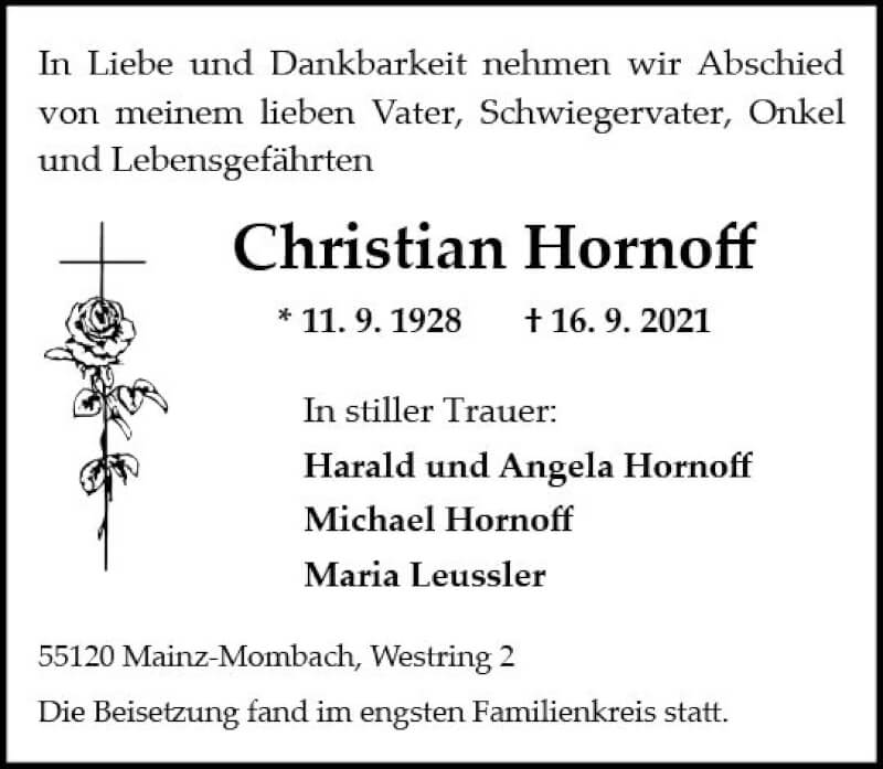  Traueranzeige für Christian Hornoff vom 09.10.2021 aus vrm-trauer