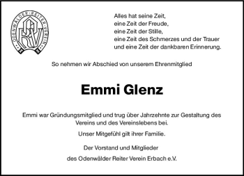 Traueranzeige von Emmi Glenz von vrm-trauer