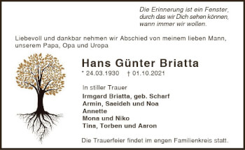 Traueranzeige von Hans Günter Briatta von vrm-trauer