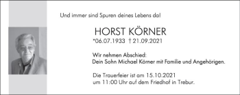 Traueranzeige von Horst Körner von vrm-trauer