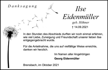 Traueranzeige von Ilse Eidenmüller von vrm-trauer