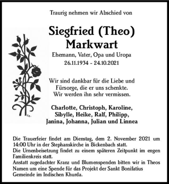 Traueranzeige von Siegfried Markwart von vrm-trauer
