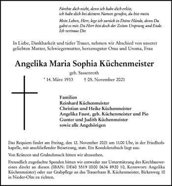Traueranzeige von Angelika Maria Sophia Küchenmeister von vrm-trauer
