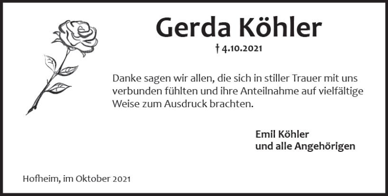  Traueranzeige für Gerda Köhler vom 05.11.2021 aus vrm-trauer