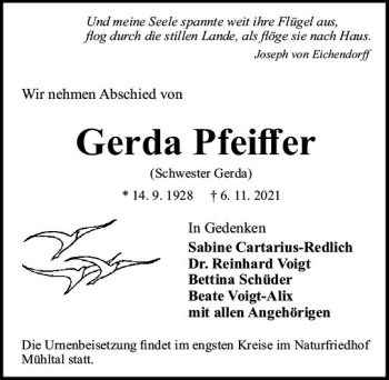 Traueranzeige von Gerda Pfeiffer von vrm-trauer