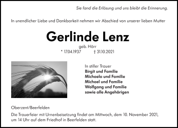 Traueranzeige von Gerlinde Lenz von vrm-trauer