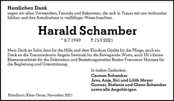 Traueranzeige von Harald Schamber von vrm-trauer