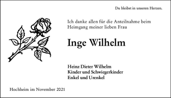 Traueranzeige von Inge Wilhelm von vrm-trauer