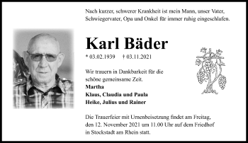 Traueranzeige von Karl Bäder von vrm-trauer