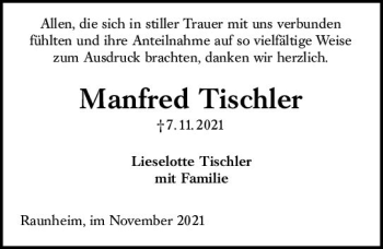 Traueranzeige von Manfred Tischler von vrm-trauer