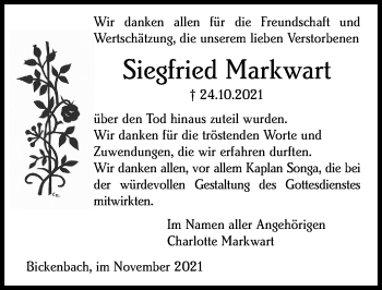 Traueranzeige von Siegfried Markwart von vrm-trauer